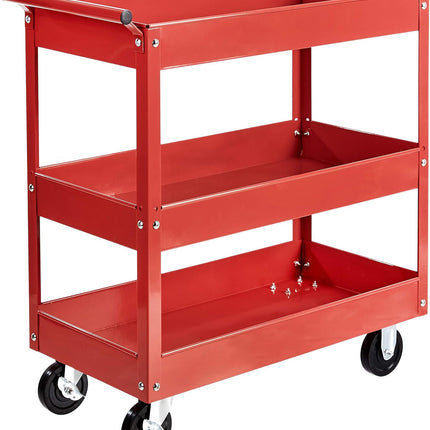 Amazon Basics Steel 3-Shelf Multipurpose Tub Utility/Supply Cart with 550 lb Capacity - Red