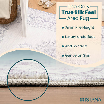 Istana Rug 8x10 - Grey/White Cream Area Rug - Foldable 8 x 10 Rug - Stain Resistant 8x10 Rugs for Living Room - Plush Area Rug - Indoor Rugs - Farmhouse Rugs for Living Room
