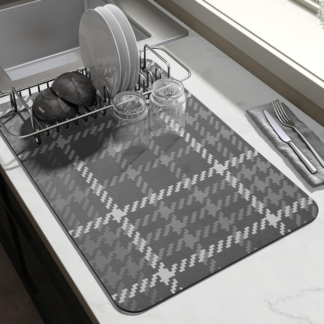 Dish Drying Mat-Kitchen Counter Water Absorbing Drying Mat-Rubber Backed Hide Stain Under Dish Mat Absorbent Coffee Mat