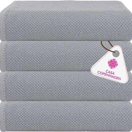 CASA COPENHAGEN 4-PIECE Popcorn Textured  550 GSM Bath Towels Cotton Gift Set, Grey Purple