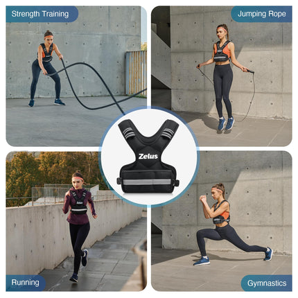 ZELUS Adults Adjustable 4-10lbs Weighted Vest with 6 Ironsand Weights & Large Pocket for Workout,Running,Strength Training Walking,Jogging, BLACK
