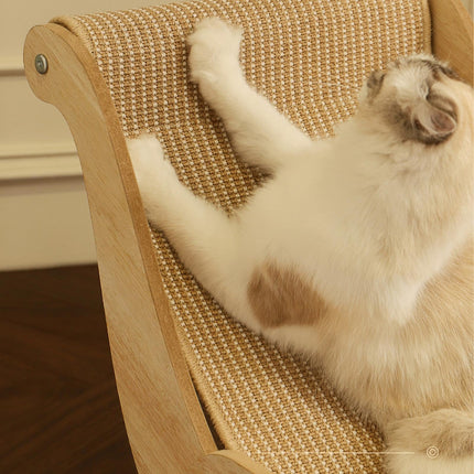Pet Beach Chair, Elevated Cat Chair Bed, Wooden Pet Sisal Scratcher, Lounging Raised Pet Chair, Cat Lounge Chair for Garden, Living Room, Bedroom, Indoors, Balcony