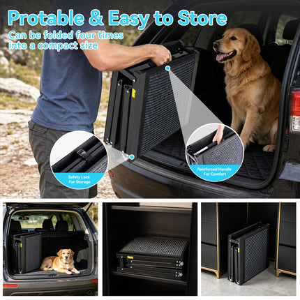 Folding Dog Ramp for Car, 67''Long x 17''Wide Non-Slip Surface Aluminum Pet Ramps for Car, SUV, Truck, Dog Steps, Ramp for Side Door, Folding Car Ramps for Large Dogs up to 250lbs