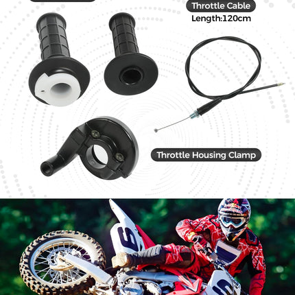iolory Motorcycle Throttle Cable Kit,Mini Bike Replacement Accessories Throttle Assembly,Motorcycle Handlebar Grips with Twist Throttle & 47" Throttle Cables,Suitable for Motorcycles,Mini Bikes, ATVs