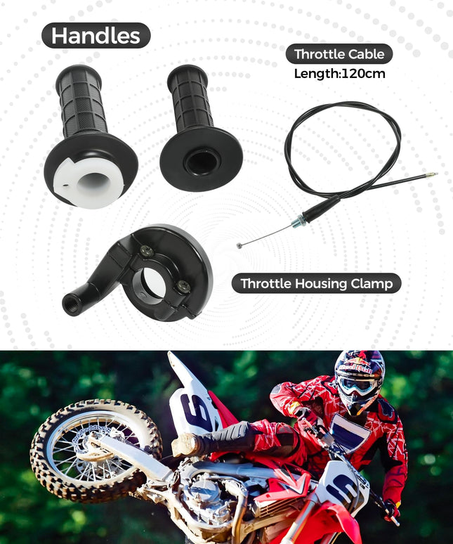 iolory Motorcycle Throttle Cable Kit,Mini Bike Replacement Accessories Throttle Assembly,Motorcycle Handlebar Grips with Twist Throttle & 47" Throttle Cables,Suitable for Motorcycles,Mini Bikes, ATVs