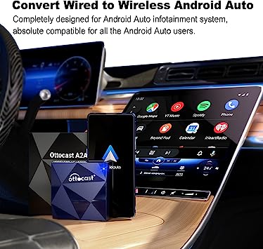Ottocast Wireless Android Auto Adapter A2 Air, Wireless Car Adapter for OEM Wired Android Auto Cars, Plug & Play, Excellent Compatibility, Seamless Connection, 15S Auto Connection, Online Update