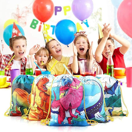 12 PCS Kids Dinosaur Party Favor Bags for Birthday Party Drawstring Package Dinosaur Goody Bag Gifts T24