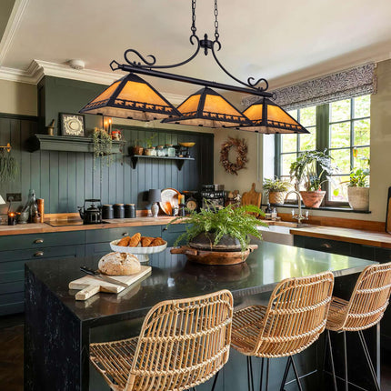 TOCHIC Pool Table Light, 3 Lights Tiffany Billiard & Pool Table Lights, 49.5" Farmhouse Chandelier for Dining Room, Rustic Light Fixture with Bear for 7, 8, 9 ft Tables, Game Room, Basement, Bar-#C4