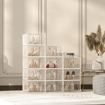 Kuject 12-Pack X-Large Shoe Storage Organizers Clear Plastic Stackable Shoe Rack, White