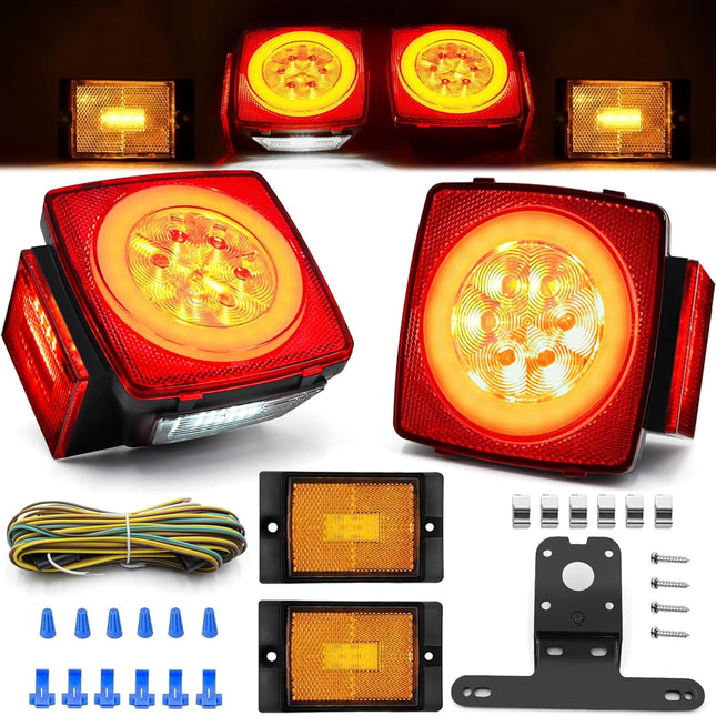 RVXHUA LED Submersible Trailer Tail Lights Kit, 12V LED Utility Boat Lighting with Halo Glow