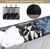 DOKEHOM 180L Laundry Basket with Removable Lid and Laundry Bags, Large Collapsible Laundry Hamper with 3 Sections for Bedroom, Bathroom, Laundry Room, College (Black)
