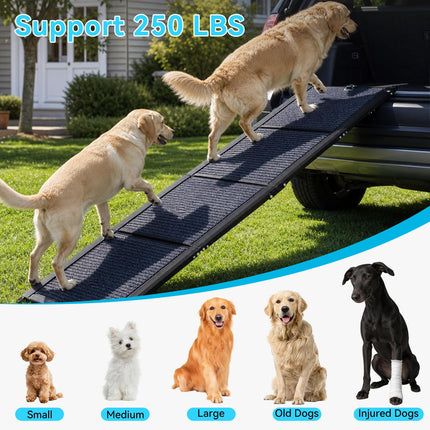 Folding Dog Ramp for Car, 67''Long x 17''Wide Non-Slip Surface Aluminum Pet Ramps for Car, SUV, Truck, Dog Steps, Ramp for Side Door, Folding Car Ramps for Large Dogs up to 250lbs
