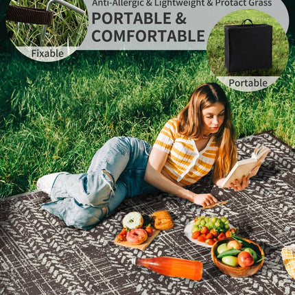 Outdoor Rug 5x8' Waterproof Outdoor Carpet Reversible Patio Rug Portable Camping Rug Modern Abstract Plastic Straw RV Rug for Picnic Beach Balcony Pool Deck Foldable Rug Brown Beige