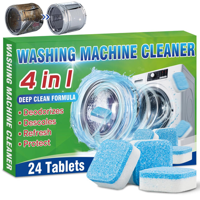 Washing Machine Cleaner Tablet, 24 Tablets Laundry Descaler for HE, Top Load & Front Load Washer Cleaner, Highly Efficient Deodorizer Deep Clean Inside Drum and Laundry Tub Seal