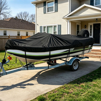 KIPIEA 14'-16'L beam width up to 68"W Trailerable Boat Cover, A6-TS10 BLACK