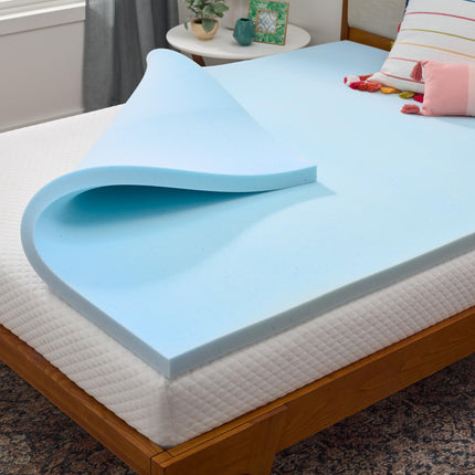 Linenspa 2 Inch Memory Foam Mattress Topper, Gel Infused RV SHORT QUEEN Mattress Topper, CertiPUR-US Certified Blue