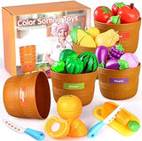 Veluoess 27 PCS Play Food Set for Children,Cutting Vegetables and Fruits,Kitchen Playset with 5 Bushel Basket and Kitchen Accessories,Pretend Play Toy Educational Toys T96