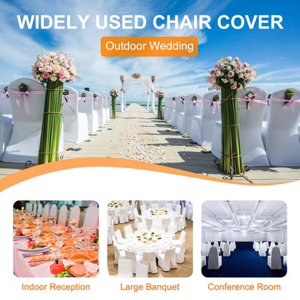 RhymBar 100-Pieces Universal Fitted Polyester White Folding Chair Stretch Seat Covers for Party, Spandex Chair Covers for Wedding, Parties & Banquet