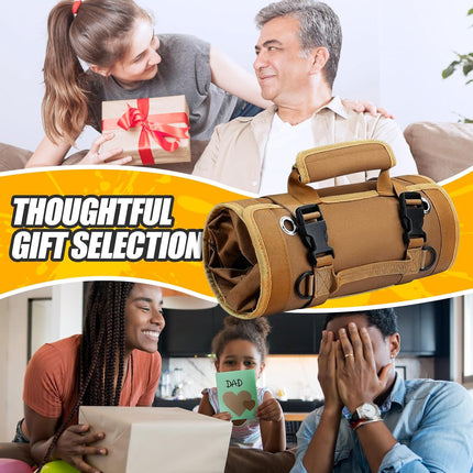 Roll Up Tool Bag Organizer - 4 Large Pockets & 2 Small Pouches Tool Roll for Plumbers, Carpenters & Handymen