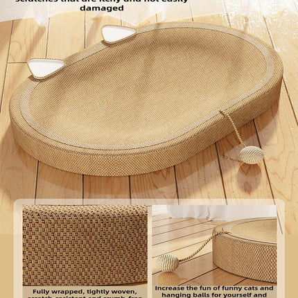 BEFYUS Cardboard Cat Scratcher Mat - 24 Inch 2 in 1 Oval Cat Scratching Pad Cat Toys with Ball Toy for Indoor Cats,Board Nest Suitable Cats to Rest and Grind Claws (with Ear)