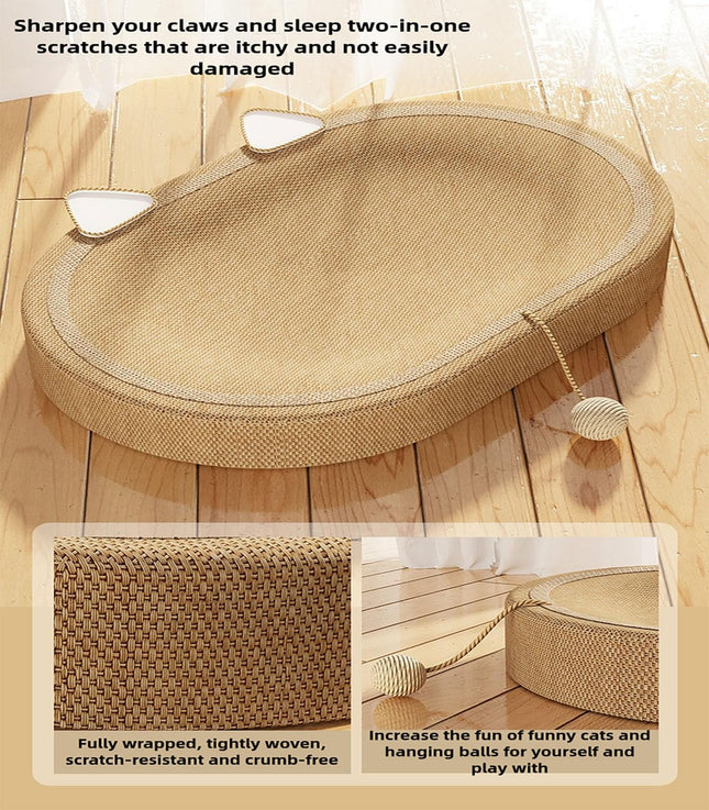 BEFYUS Cardboard Cat Scratcher Mat - 24 Inch 2 in 1 Oval Cat Scratching Pad Cat Toys with Ball Toy for Indoor Cats,Board Nest Suitable Cats to Rest and Grind Claws (with Ear)