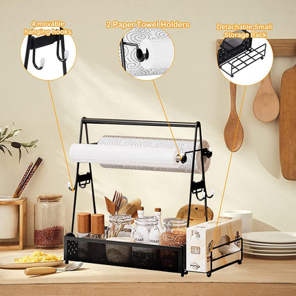 RUYICZB Grill Utensil Caddy, Picnic Caddy for Plates and Utensils, Caddy with Paper Towel Holder for Outdoor, Accessories Storage Organizer, Silver