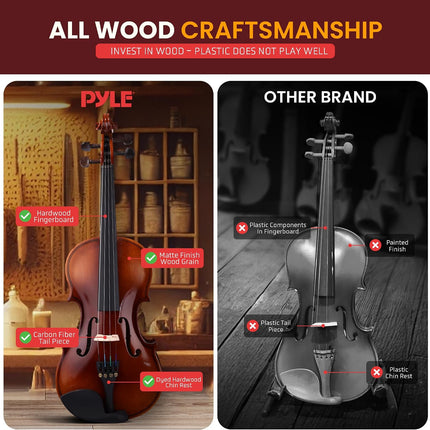 Pyle 1/2 Size 20" Student Grade Violin Starter Kit with Travel Case & Bow