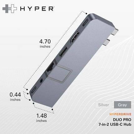 HyperDrive Duo 7-in-2 MacBook USB C Hub — USB Hub for Mac Pro 14” & 16” — 4K60Hz HDMI, Ethernet, USB4 40Gbps 100W Power Delivery, USB-C 10Gbps, USB-A, MicroSD, 3.5mm Jack, Magnetic Mount (Space Gray)