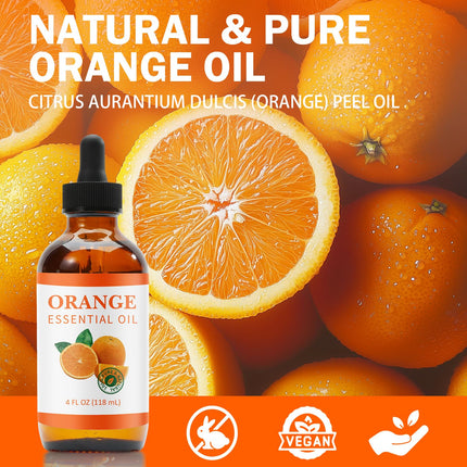 PURESOAK  Pure Citrus Orange Essential Oil for Skin and Hair Care, 4Fl Oz