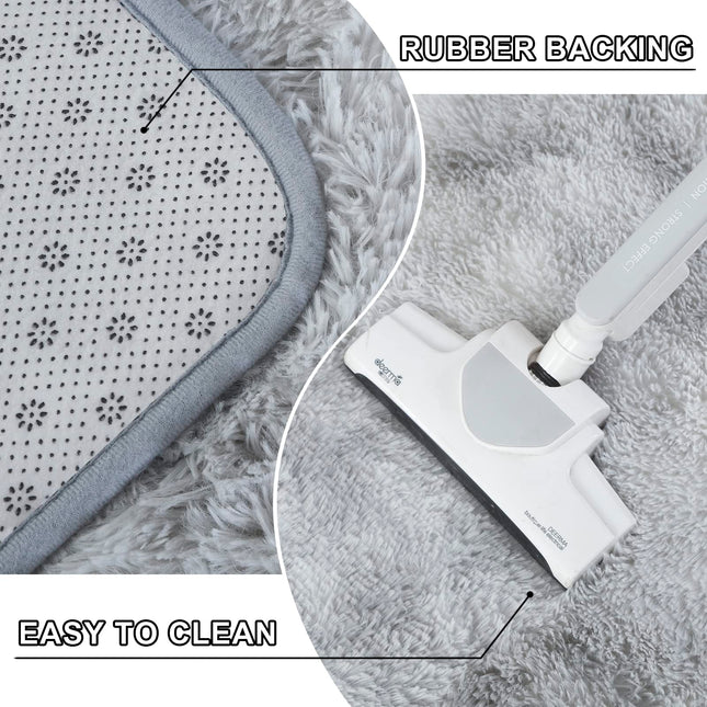 GERBIT 8x10 Feet Shag Area Rugs, Ultra Soft Indoor Nursery Rug, Tie-Dyed Light Grey Plush Shaggy Throw Carpets for Teen Room Dorm Living Room