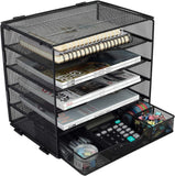 EasyPAG Desk File Organizer 5-Tier Mesh Desk Organizers and Storage Desk Accessories with Drawer Paper Tray Organizer,Black