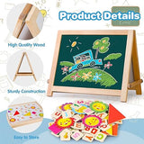 Wooden Tabletop Easel for Kid Toddler,Foldable Double Sided Kids Art Easel with Chalkboard Whiteboard with Magnetic Letter Numbers,Portable Desktop Drawing Board Education Toys T98