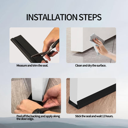 Door Draft Stoppers for Bottom of Door - Techoln 2 Pack Self Adhesive Door Sweep, Weather Stripping Door Seal, Noise Reduction, Energy Saving, Easy Installation 39" L X 2" W (Black, U Shape)
