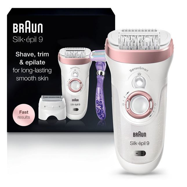 Braun Epilator Silk-apil 9 9-870, Facial Hair Removal for Women, Wet & Dry, Women Shaver & Trimmer, Cordless, Rechargeable, with Venus Extra Smooth Razor
