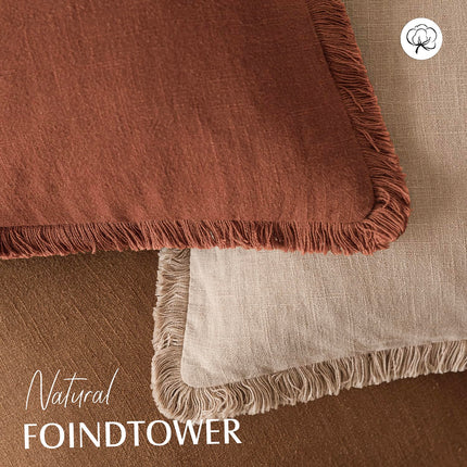 Foindtower Set of 2 Linen Fringe Throw Farmhouse Cushion Cover with Tassels Soft Accent Pillowcase for Couch Chair Sofa, Fall Rust Orange X004E7CPT5