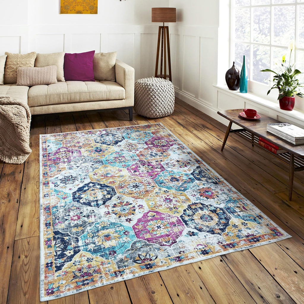 Mandala - Machine Washable Area Rugs 4' X 6', Stain Resistant Rugs