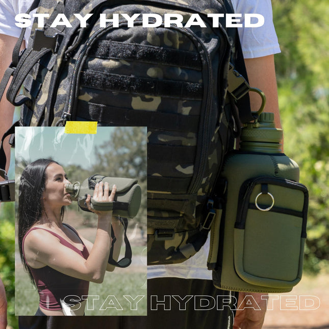 Thermosis 64oz Insulated Stainless Steel Water Bottle with Straw & Holder Strap Includes 2 Lids, Army Green