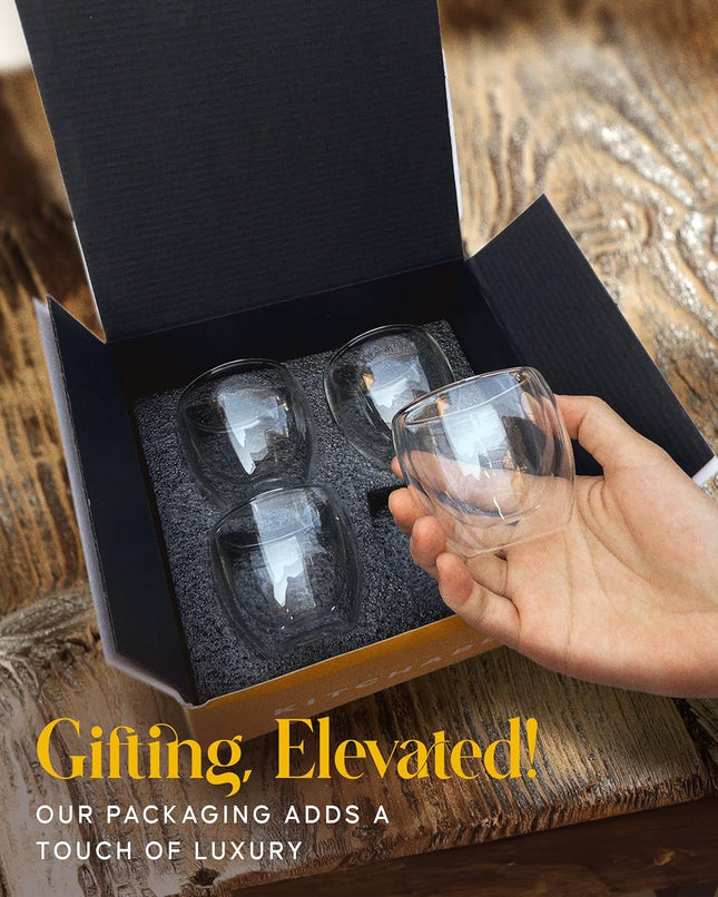 Kitchables - Espresso Shot Glass, Durable Double Walled Espresso Cups, Clear Shot Glasses for Coffee Shots, Shot Glasses Set of 4, 2.7oz each