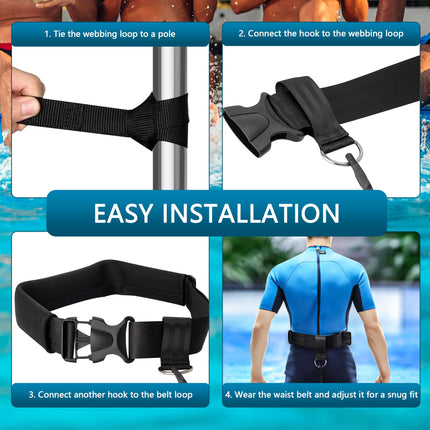 BOOSTEADY Swimming Training Belt 4M Swimming Tether Swim in Place Harness Stationary Swimming Aquatic Resistance Belt