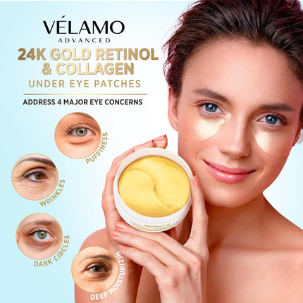 Under Eyes Patches for Dark Circles: 24K Gold Under Eye Mask for Puffy - Retinol Patchology Eye Patches for Wrinkles and Dark Circles Puffiness- Collagen Under Eye Bags Treatment