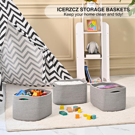 ICERZCZ 4PACK Woven Cotton Rope Decorative Shelf Basket, SIZE 13"Lx9.1''Wx7.9''H, GREY X004D0RW51