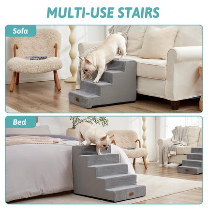 COZY KISS Dog Stairs for Small Dogs, 5 Tier Wider Pet Stairs for High Beds, 23.6" H Non-Slip Dog Steps for Old Cats, Puppies, Small Medium Dogs, 19.7x29.5x23.6 inch, Grey
