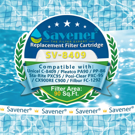 Savener SV-8409 Swimming Pool Replacement Filter Replaces for Unicel C-8409 90Sq.ft FC-1292 PA90 Hayward CX900RE Darlly 80951 1 Pack