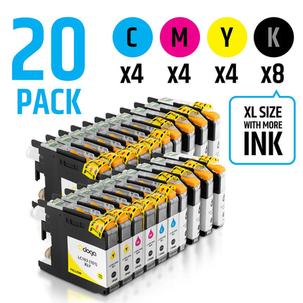 Odoga 20 Pack LC103XL LC103 LC101 Ink Cartridge, High Yield Combo Pack Replacement for for Brother MFC-J450DW J470DW J475DW J870DW J4510DW J6920DW J4710DW [8 Black, 4 Cyan, 4 Magenta, 4 Yellow]