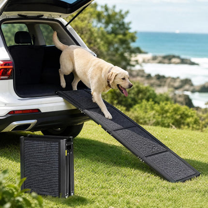 Folding Dog Ramp for Car, 67''Long x 17''Wide Non-Slip Surface Aluminum Pet Ramps for Car, SUV, Truck, Dog Steps, Ramp for Side Door, Folding Car Ramps for Large Dogs up to 250lbs