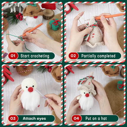 Ceckooty Christmas Crochet Kit for Beginners, Beginner Crochet Kit for Adults Kids with Detailed Instruction and Video Tutorials, Crochet Kit for Stocking Stuffers Christmas Gifts Decoration, Beige Gnome