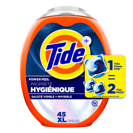 Tide Hygienic Clean Power PODS Laundry Detergent Pacs Original Scent Removes Visible and Invisible Dirt, 45 Count