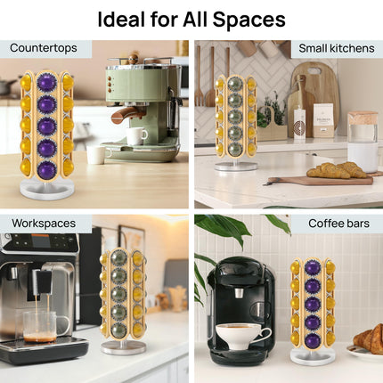 LBYX Rotating Coffee Pod Holder Compatible with Nespresso Vertuo - Coffee Pod Carousel - 360-Degree Stand with 30 Pods Capacity - Storage Organizer Nespresso Capsule Holder Rack - No Assembly (Natural)