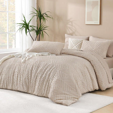 Andency Khaki Super King Comforter, 3 Pieces Boho Bedding Set