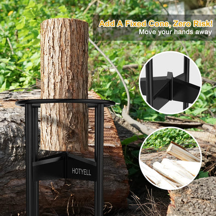 HOTYELL Firewood Splitter, High Carbon Steel Wood Splitter with Fixed Awl, Manual Log Splitting Wedge Tool, 4 Parts at One Time, Waxed Canvas Firewood Carrier Included